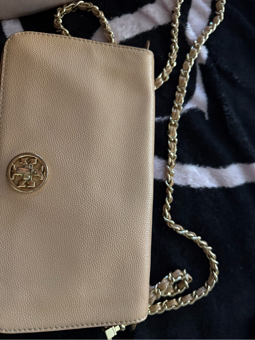 Tory Burch Beige Leather Crossbody with Gold Chain